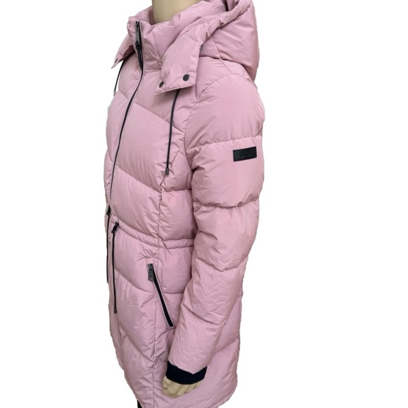 DKNY Light Pink Puffer Long Coat Jacket Parka Hooded Women 0F Warmth Large L - Picture 5 of 6